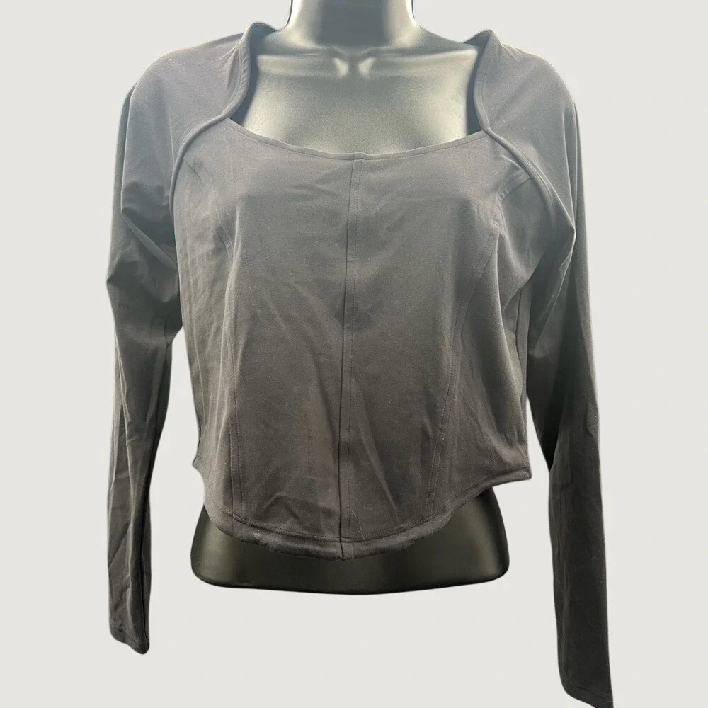 All in Motion Womens Everyday Soft LS‎ Crop Tee Black Sweetheart Neck M NWT